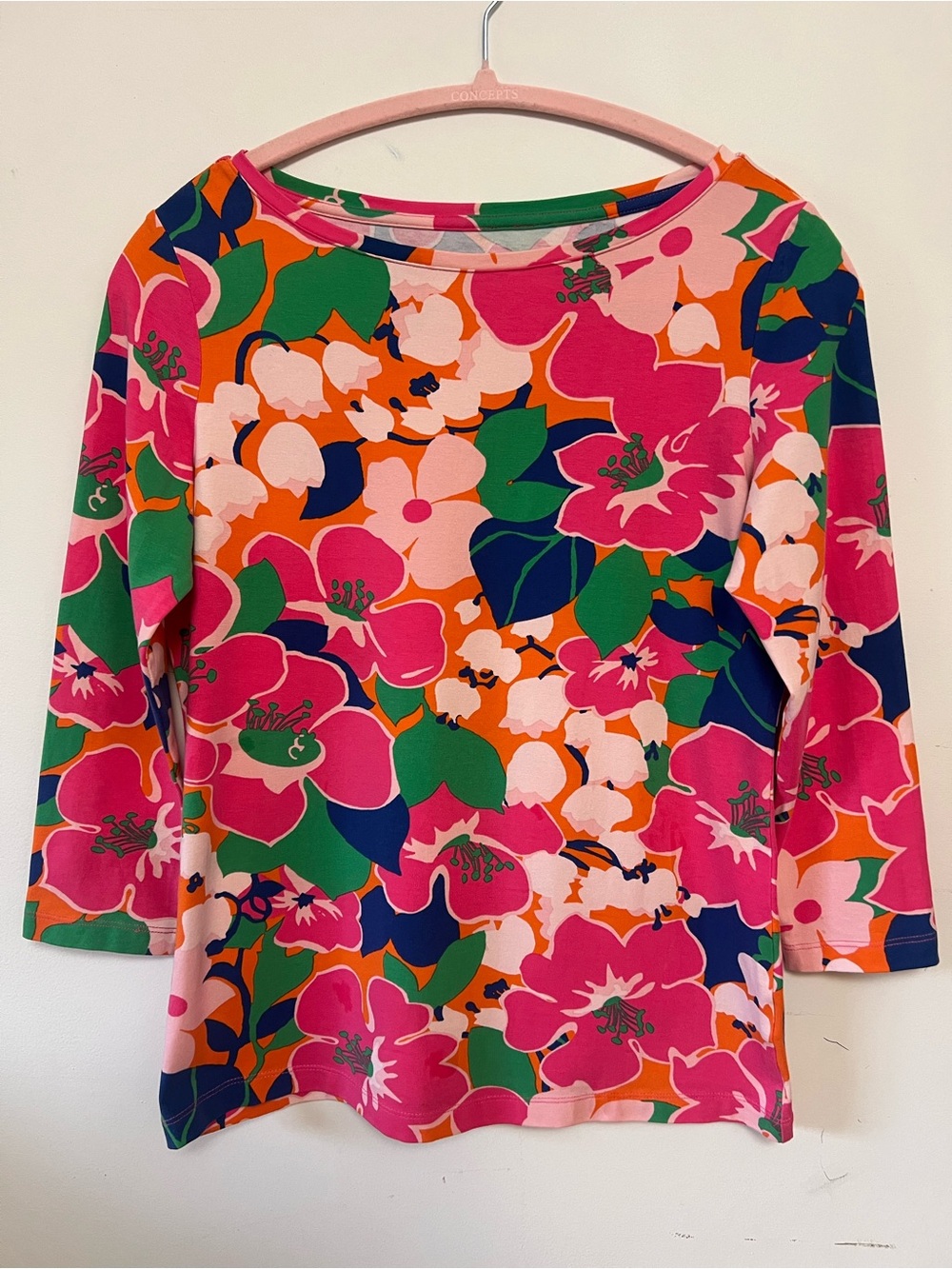 Talbots Petites Vibrant Floral Boatneck Top 3/4 Sleeve - Size SP